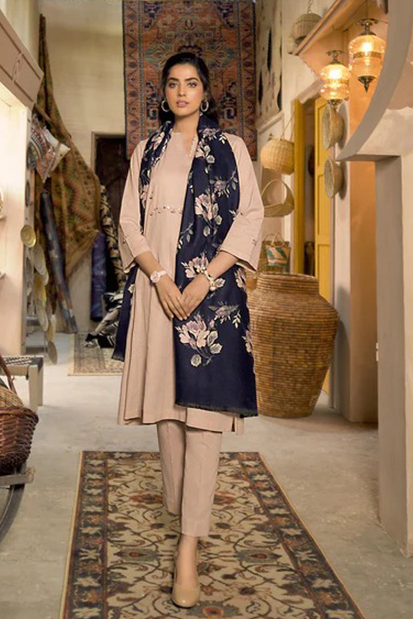QN808-WINTER 3 Piece Dhanak Suit with digital printed wool shawll