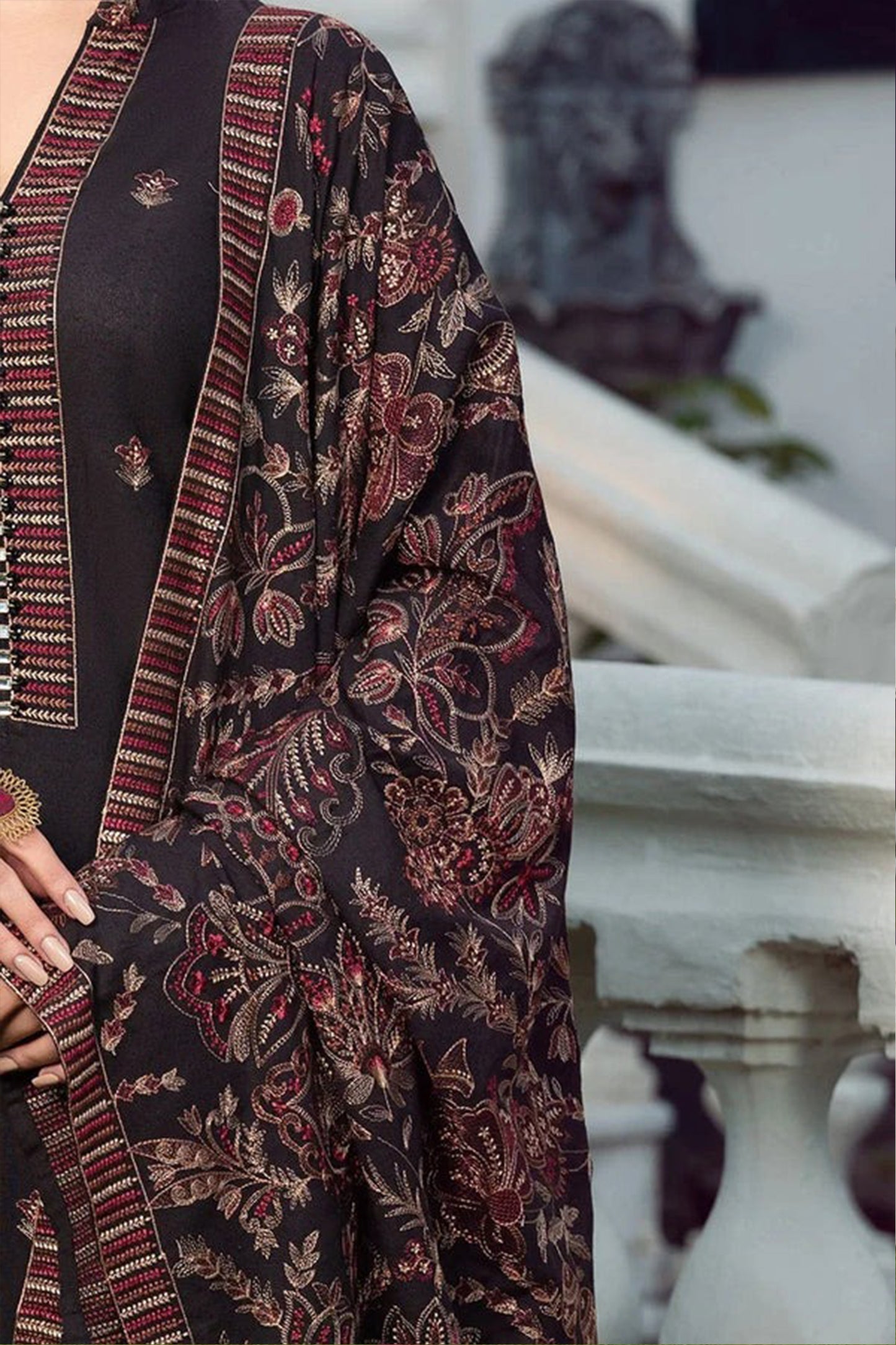 QN420-WINTER Embroidered Dhanak Suit with Heavy Embroidered Dhanak Shawl
