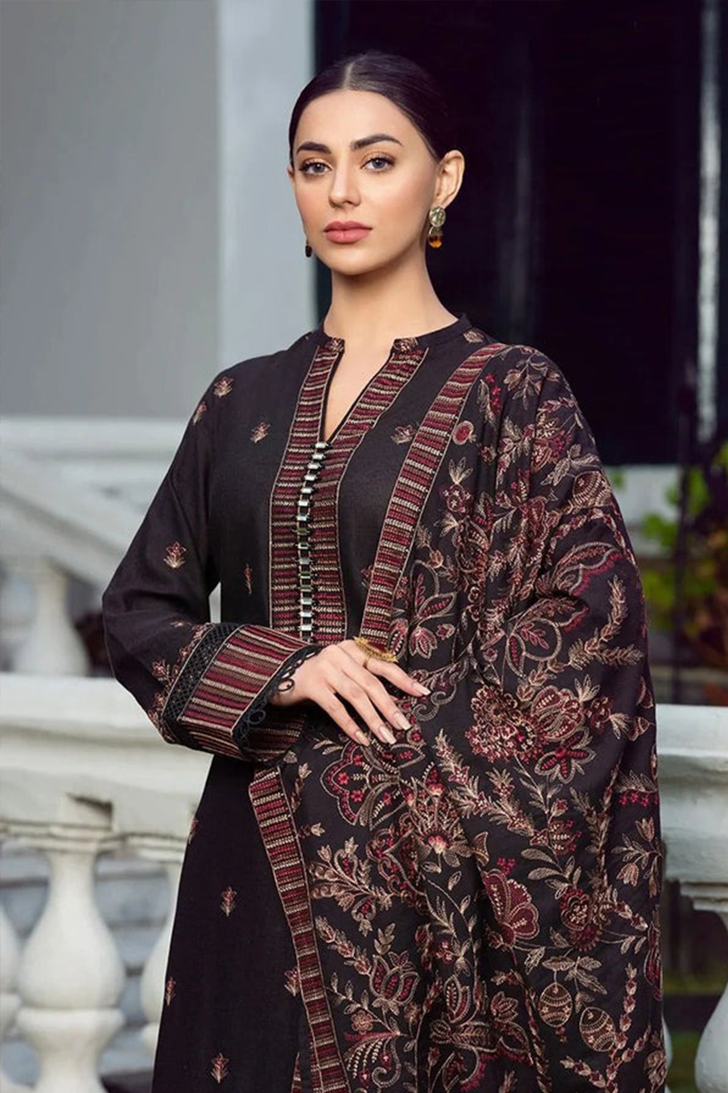 QN420-WINTER Embroidered Dhanak Suit with Heavy Embroidered Dhanak Shawl