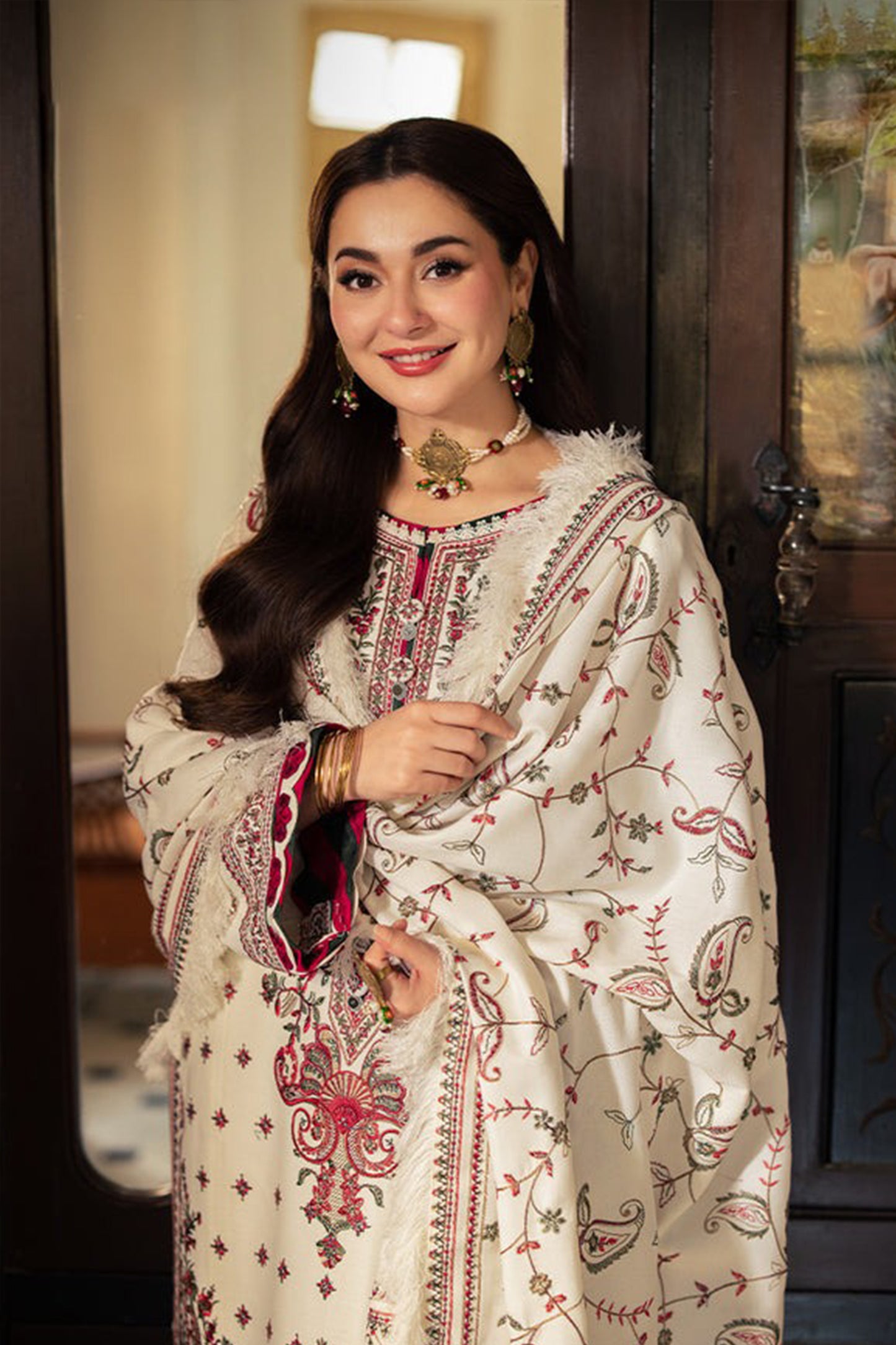 QN1120-Winter ASIM JOFA-3PC DHANAK EMBROIDERED SHIRT WITH DHANAK EMBROIDERED SHAWL