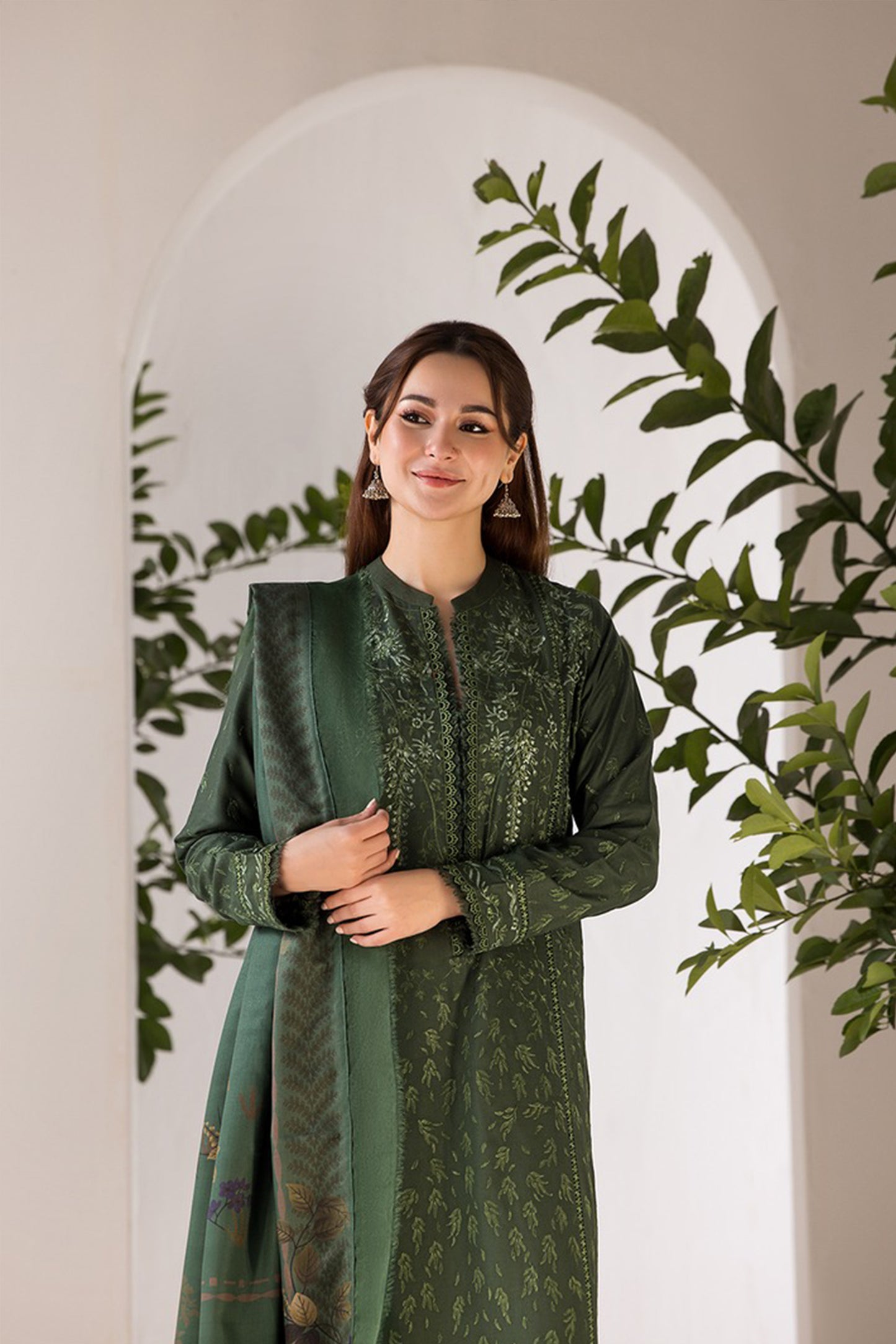 QN1122-winter SOBIA NAZIR- 3PC DHANAK EMBROIDERED SHIRT WITH WOOL PRINT SHAWL