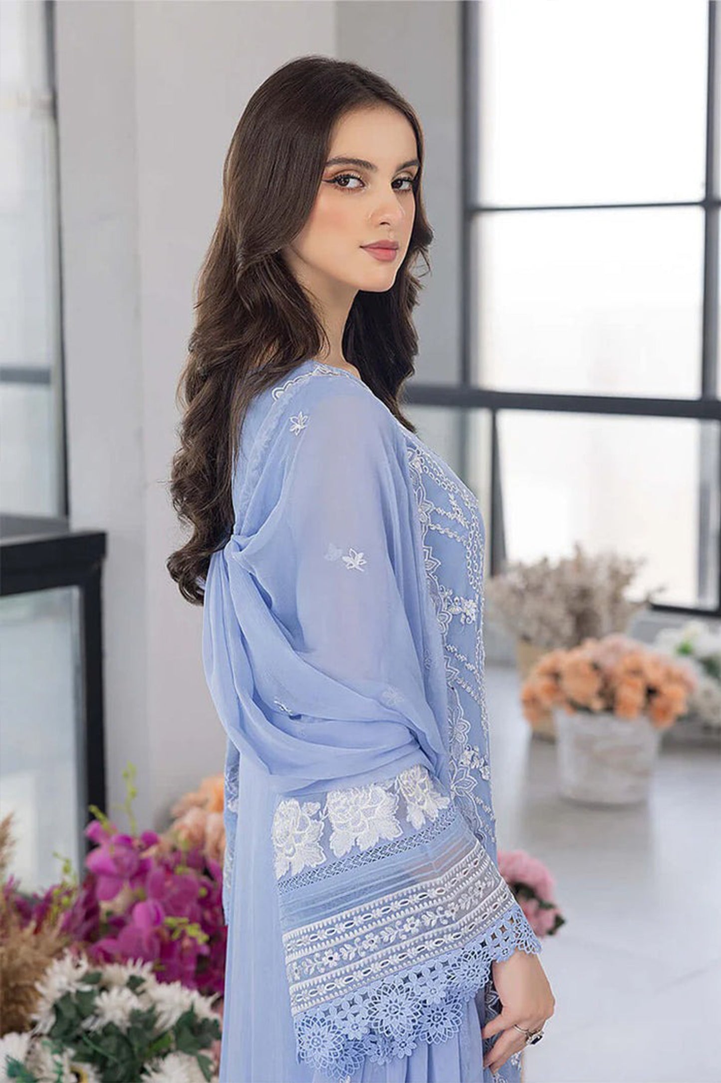 QN1123- WINTER AZURE -Embroidered 3pc organza dress with organza duppata