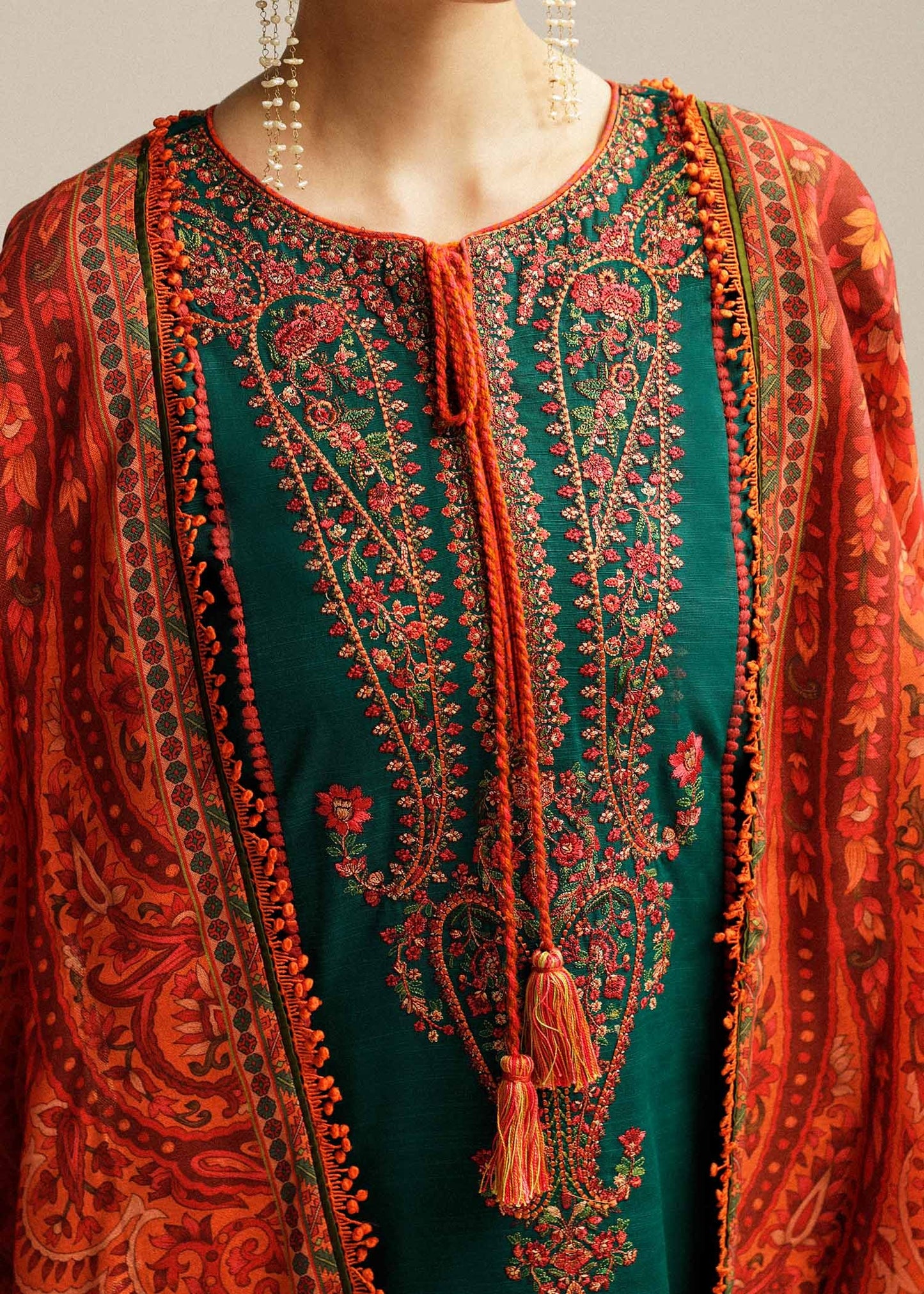 QN994-SUMMER MUSHQ 3PC EMBROIDERED LAWN SUIT WITH PRINTED SILK DUPATTA
