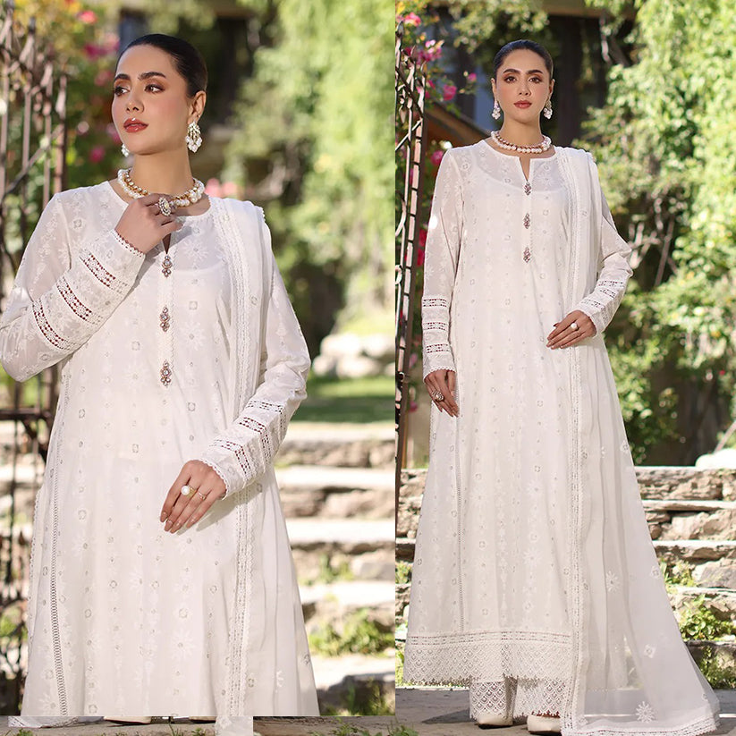 QN842-Bareeze Embroidered Summer 3pc lawn dress with embroidered chiffon dupatta