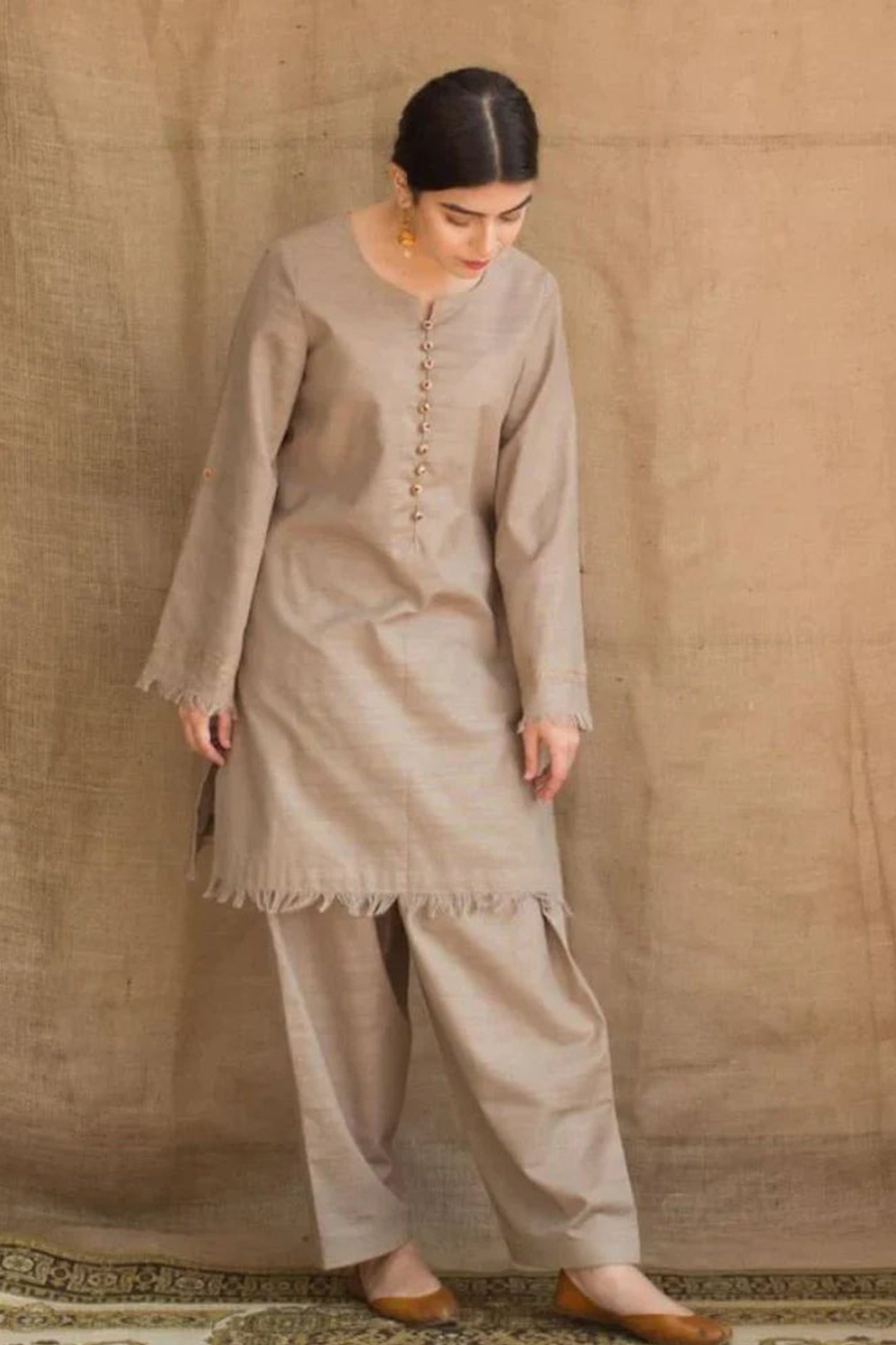 QN545-WINTER 3PC khaddar suit with Embroidered Shawll