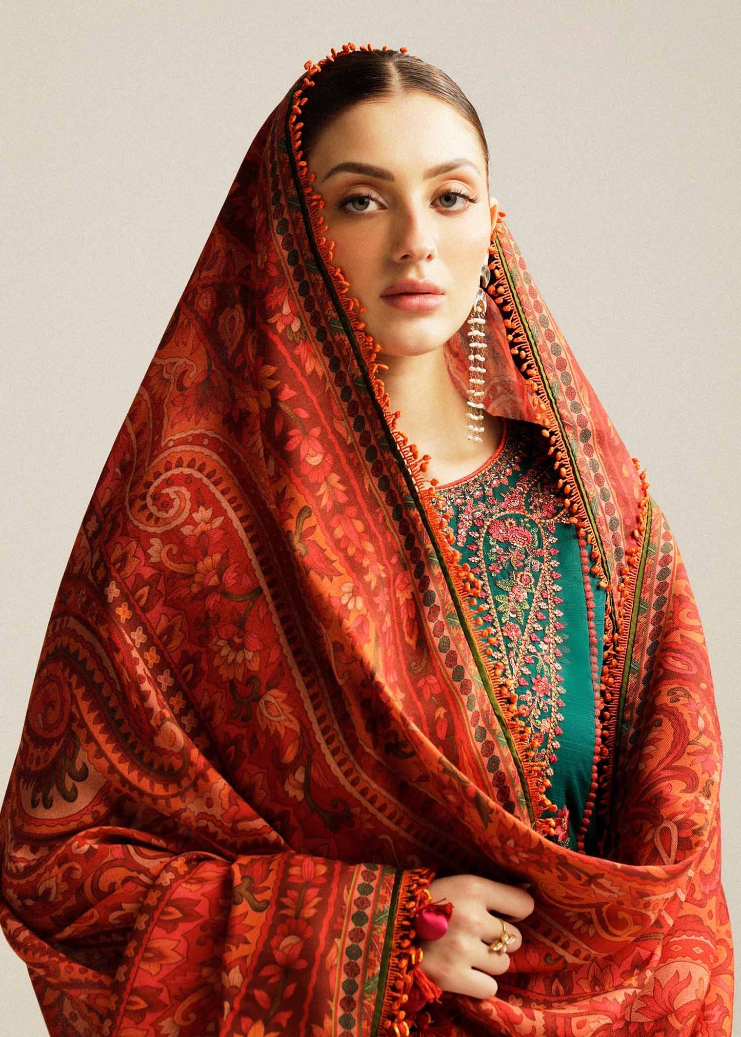 QN994-SUMMER MUSHQ 3PC EMBROIDERED LAWN SUIT WITH PRINTED SILK DUPATTA