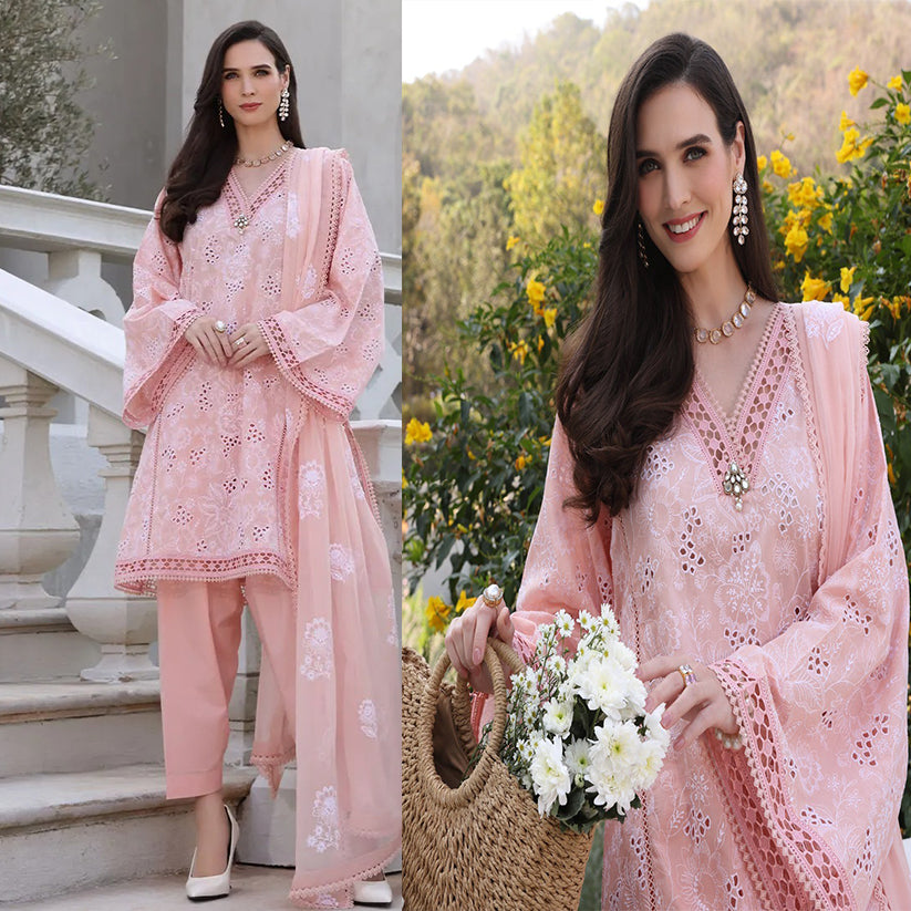 QN845-Bareeze Embroidered Summer 3pc lawn dress with embroidered chiffon dupatta