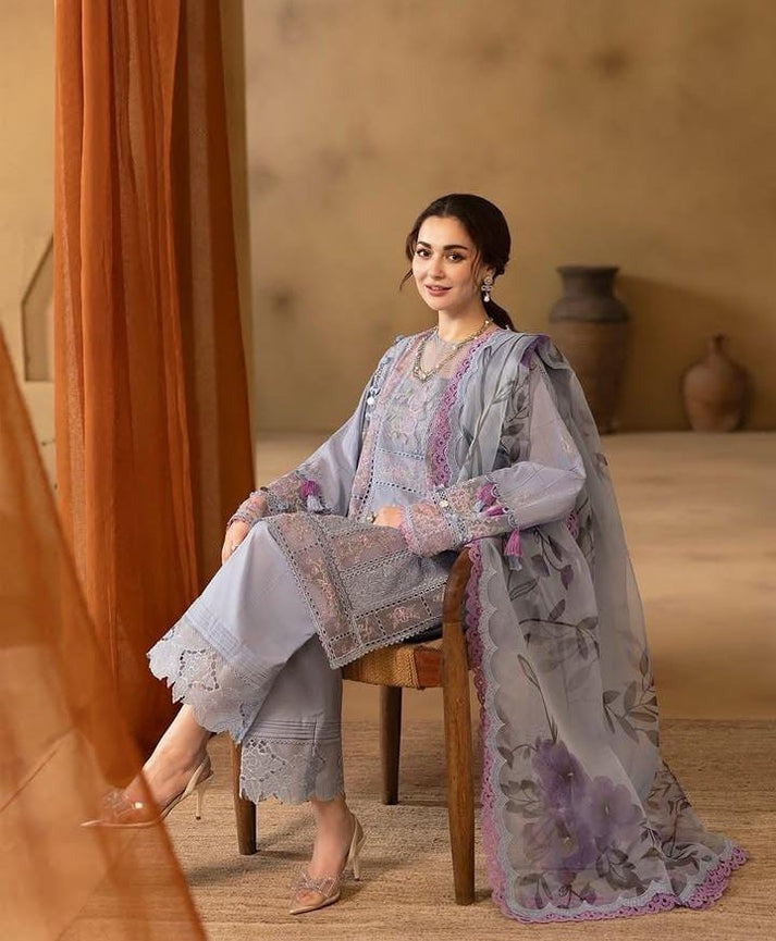 QN1064-3 Piece Summer Unstitched Heavy Embroidered Lawn Suit
