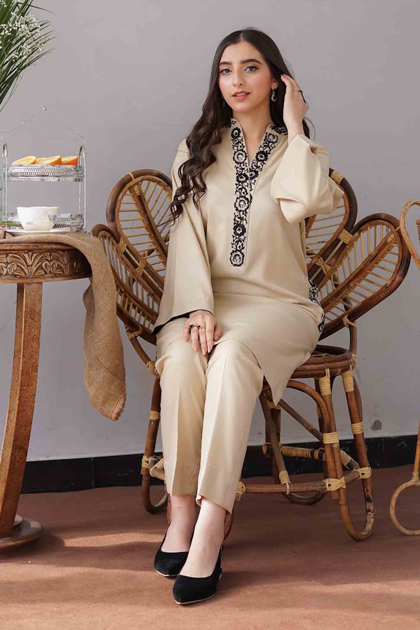 QN407-WINTER 3PC Dhanak suit with Embroidered Shawll