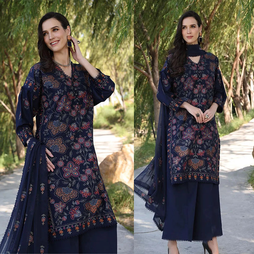 QN843-Bareeze Embroidered Summer 3pc lawn dress with embroidered chiffon dupatta