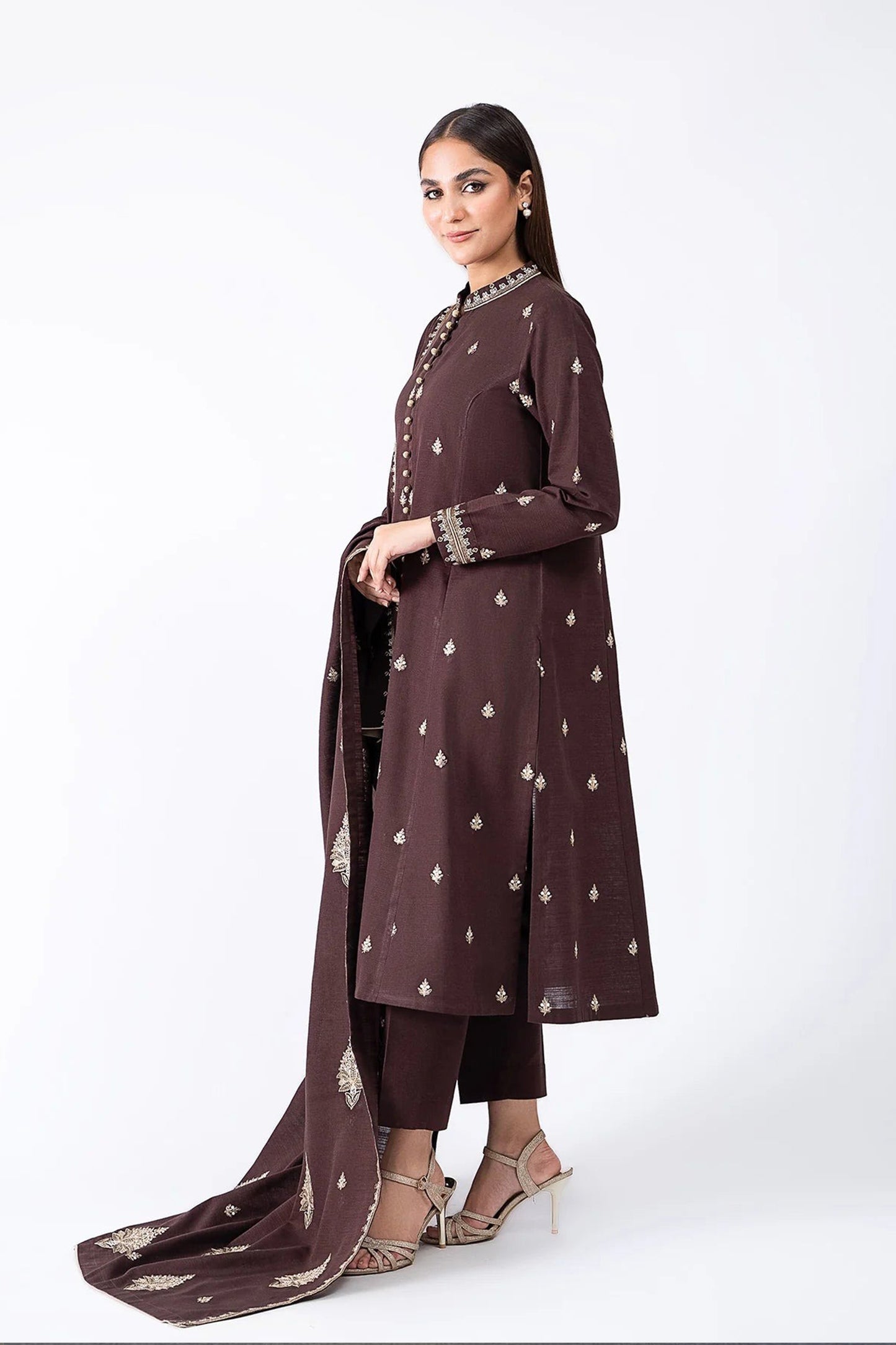 QN604-WINTER 3-Pc Embroidered Dhanak Suit with Heavy Embroidered Dhanak Shawll