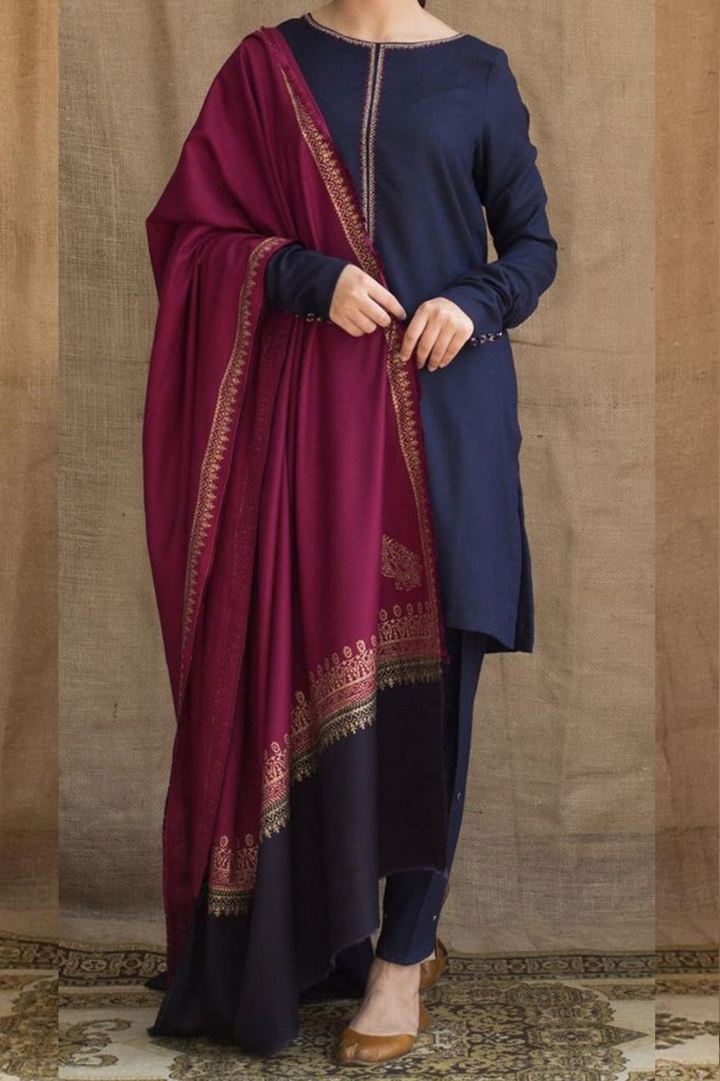 QN405-WINTER 3PC Dhanak suit with printed Shawll
