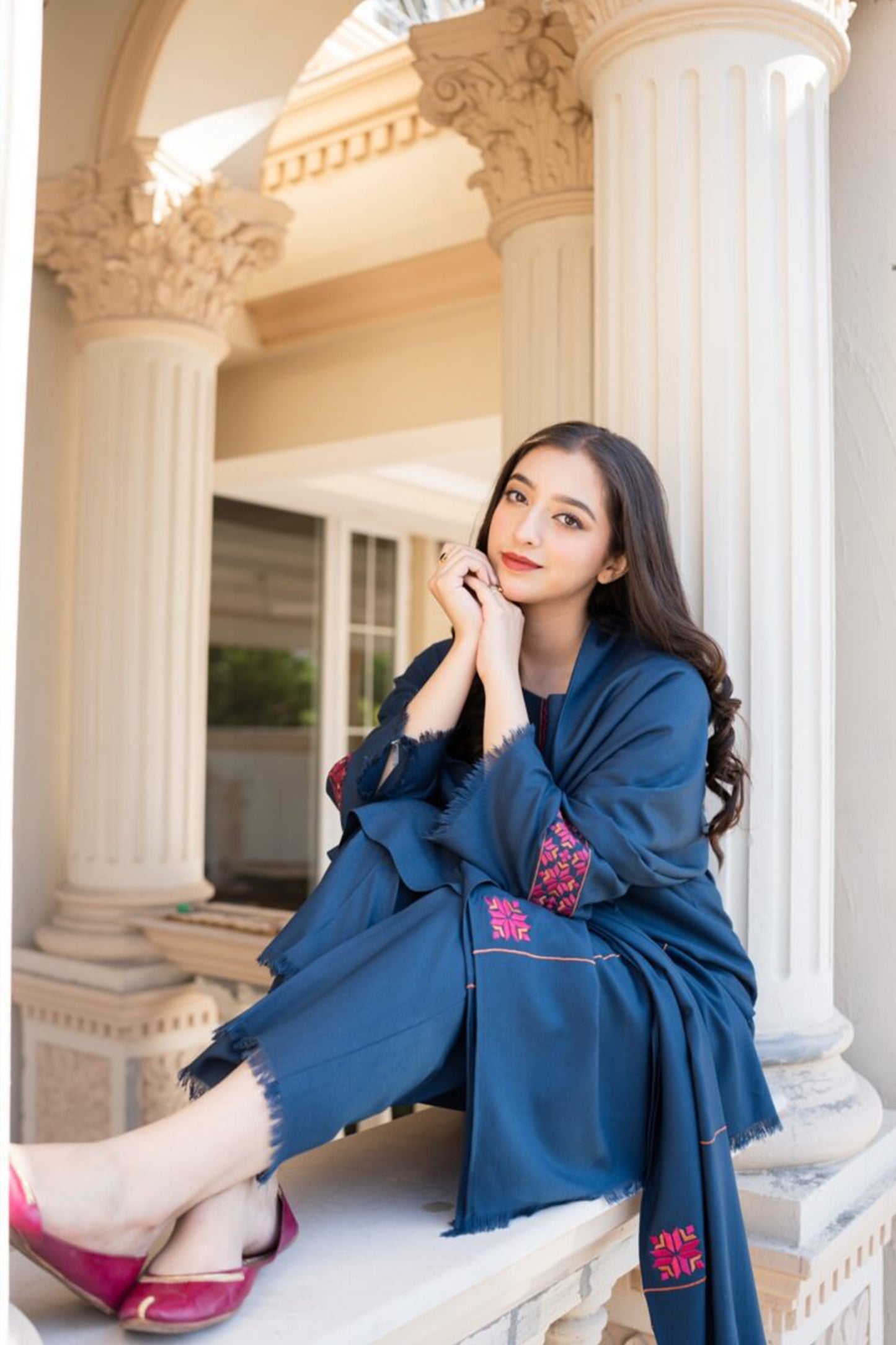 QN615-WINTER 3PC Dhanak suit with Embroidered Shawll