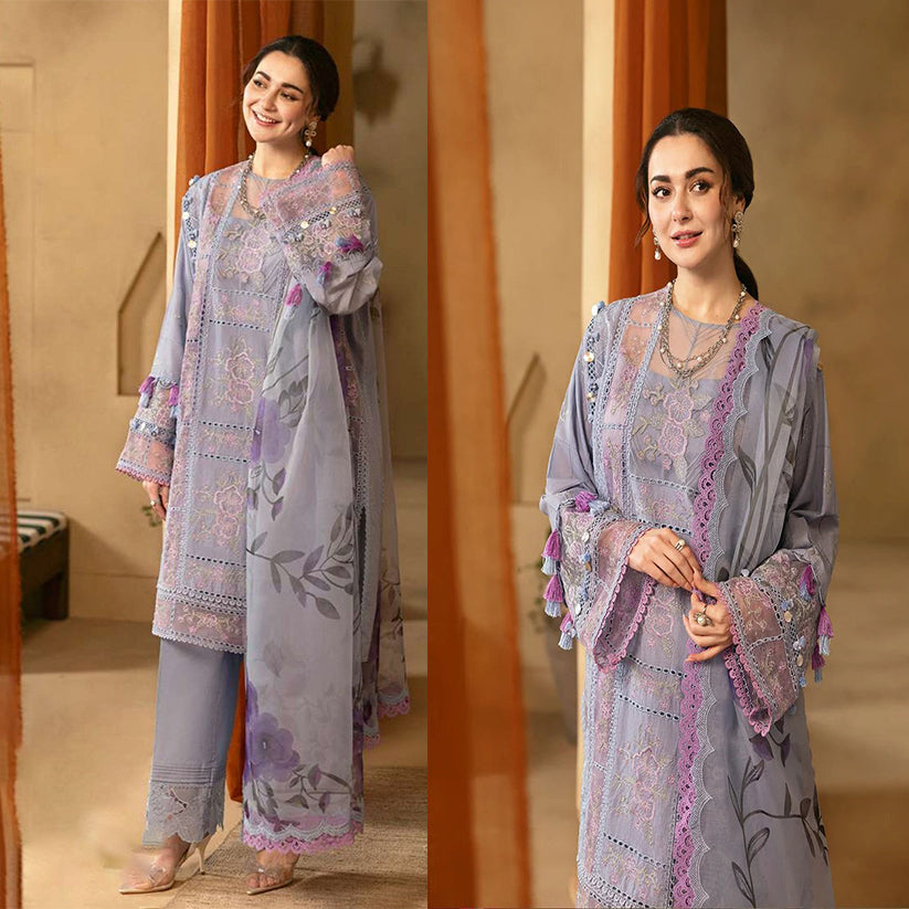 QN1064-3 Piece Summer Unstitched Heavy Embroidered Lawn Suit