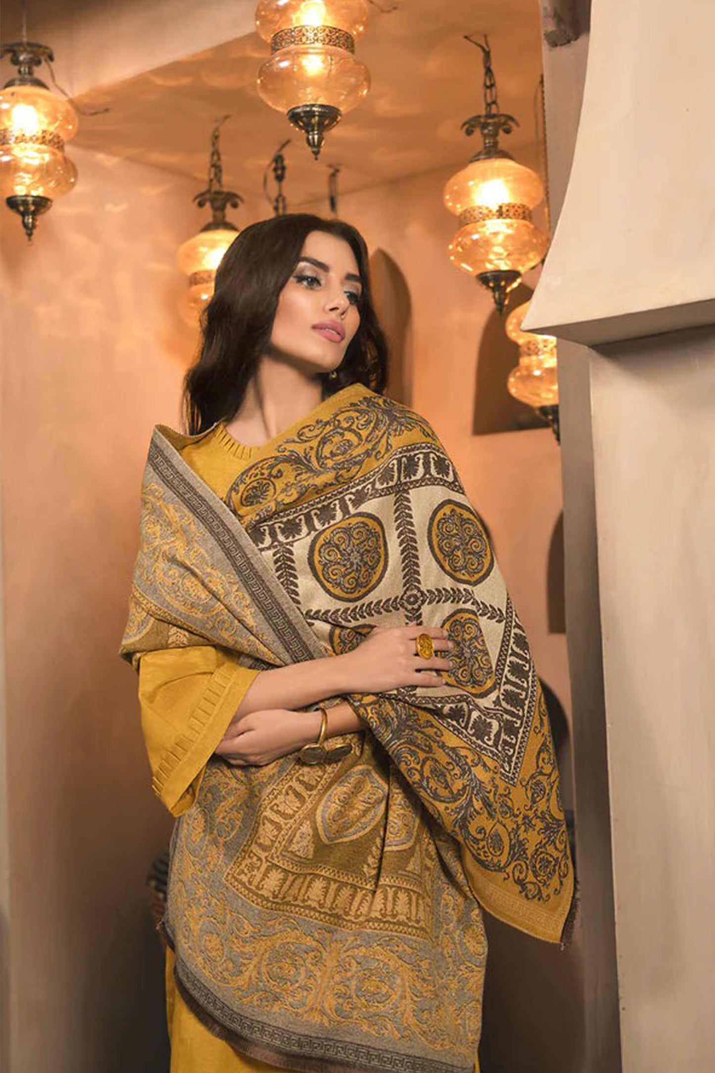 QN945-WINTER 3 Piece Dhanak Suit with digital printed wool shawll