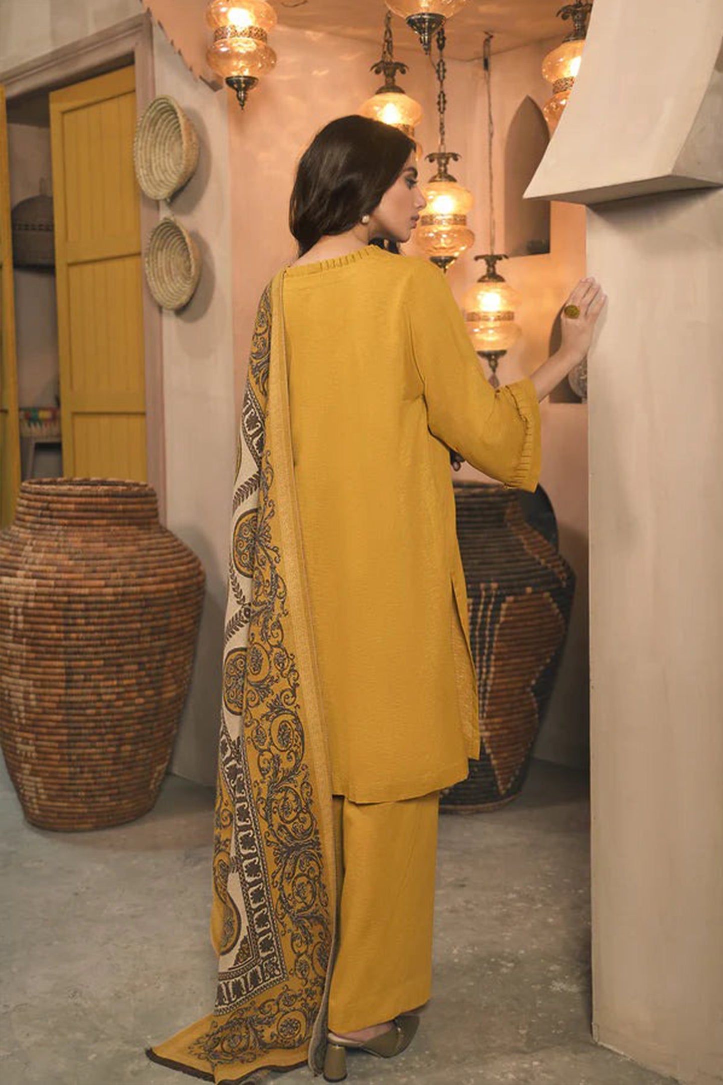 QN945-WINTER 3 Piece Dhanak Suit with digital printed wool shawll