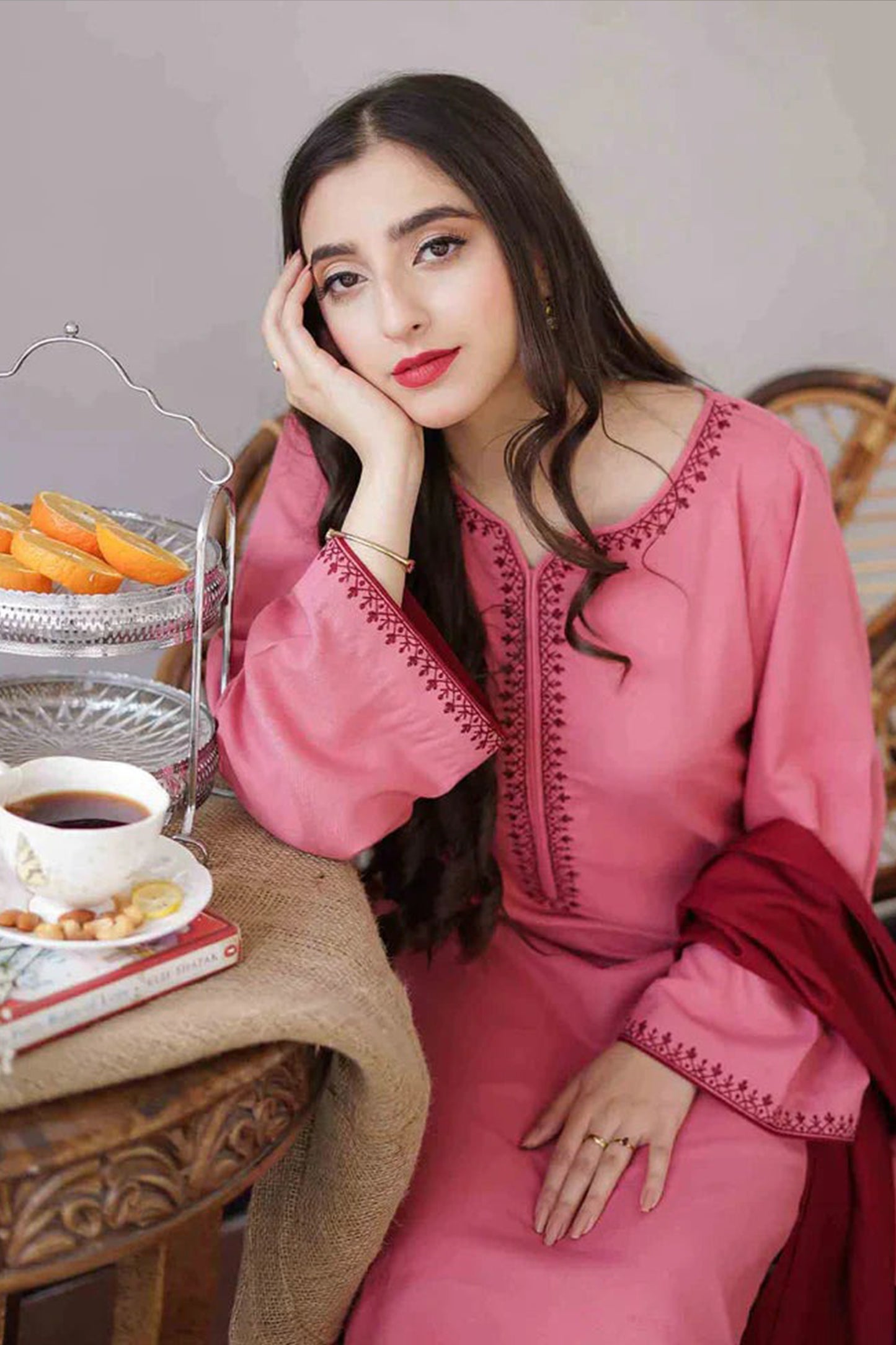 QN406-WINTER 3PC Dhanak suit with Embroidered Shawll