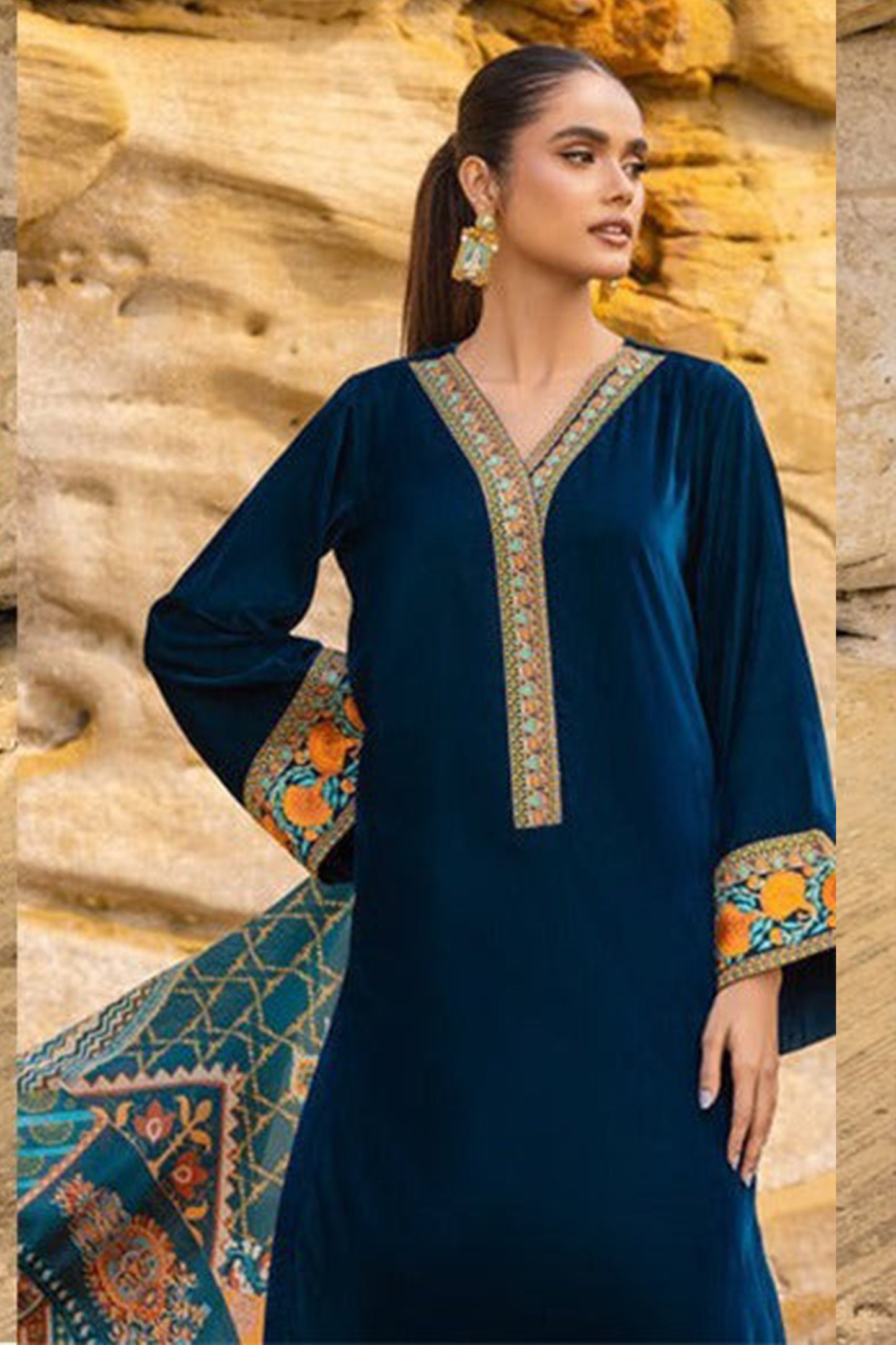 QN821-WINTER Velvet Embroidered printed duppatta Winter Collection