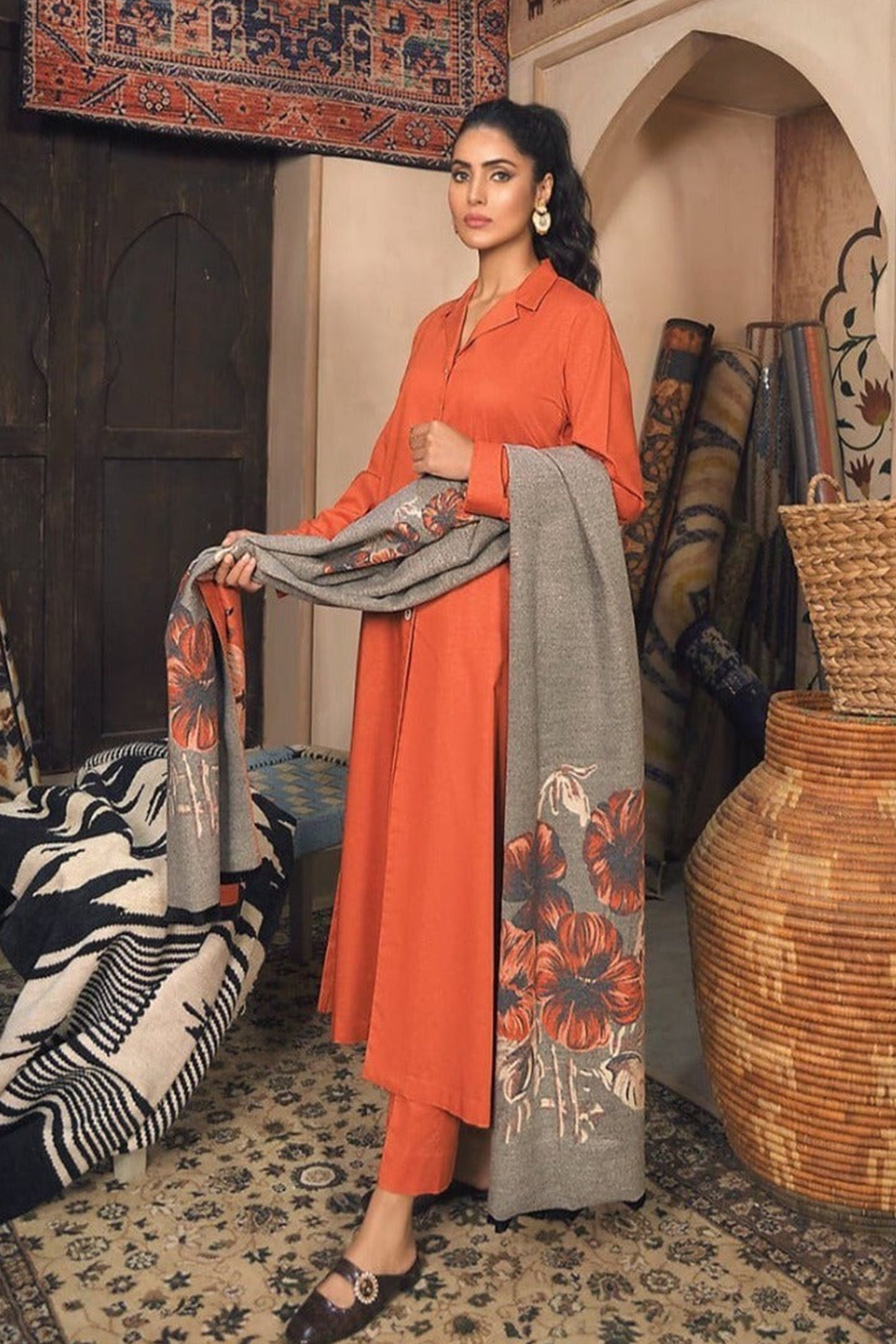 QN812-WINTER 3 Piece Dhanak Suit with digital printed wool shawll