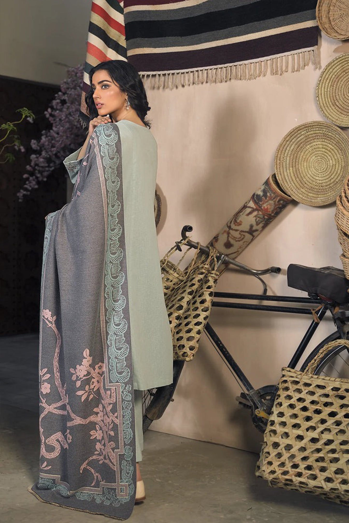 QN809-WINTER 3 Piece Dhanak Suit with digital printed wool shawll