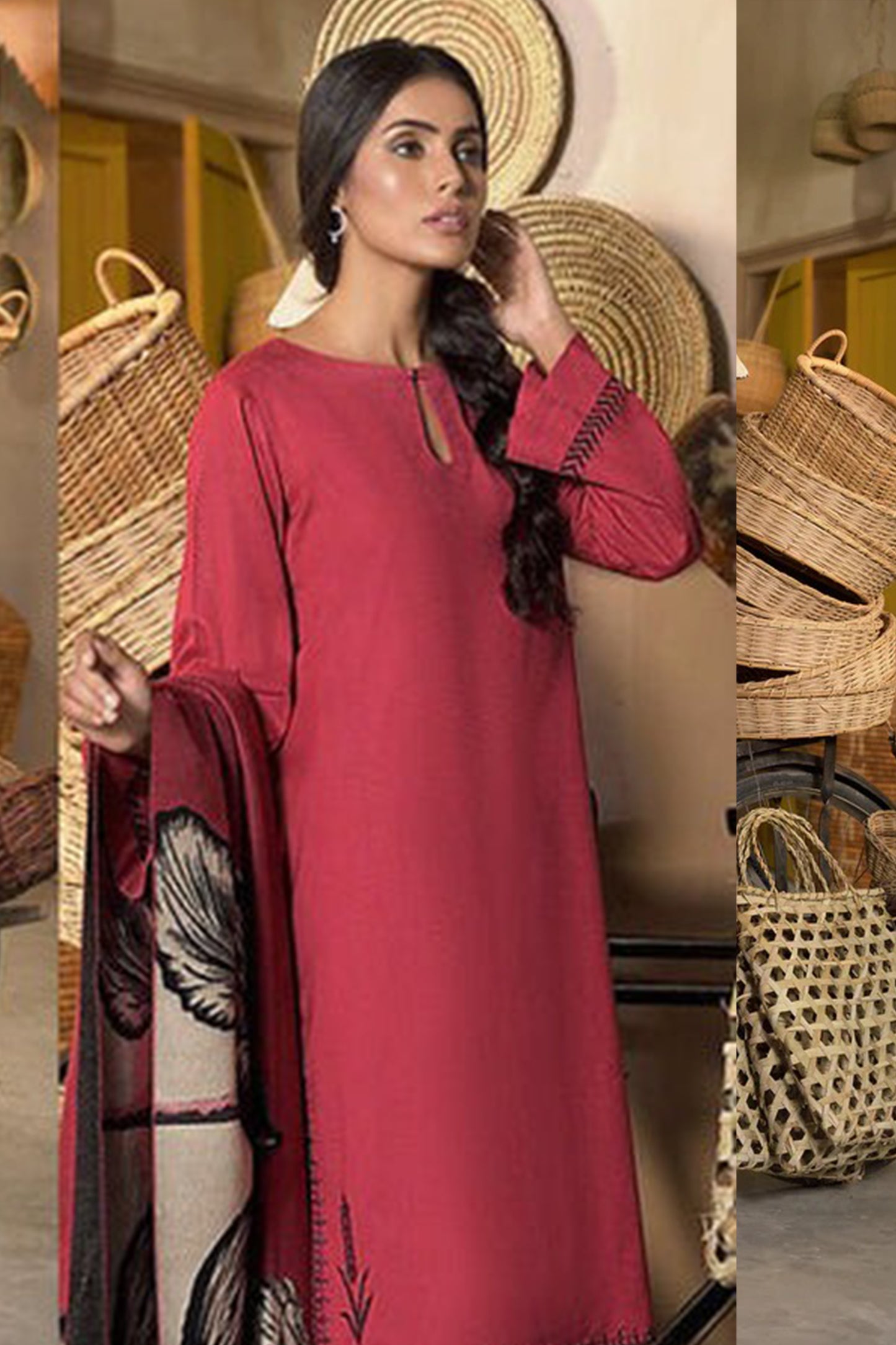 QN813-WINTER 3 Piece Dhanak Suit with digital printed wool shawll