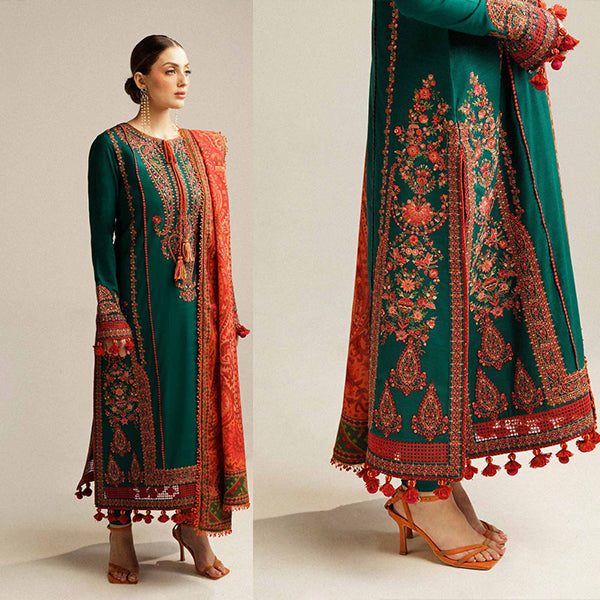 QN994-SUMMER MUSHQ 3PC EMBROIDERED LAWN SUIT WITH PRINTED SILK DUPATTA