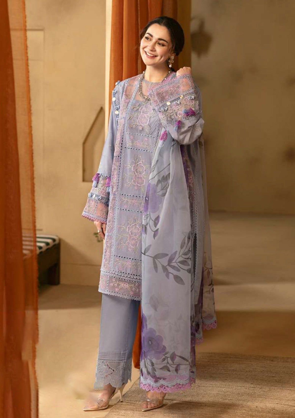 QN1064-3 Piece Summer Unstitched Heavy Embroidered Lawn Suit