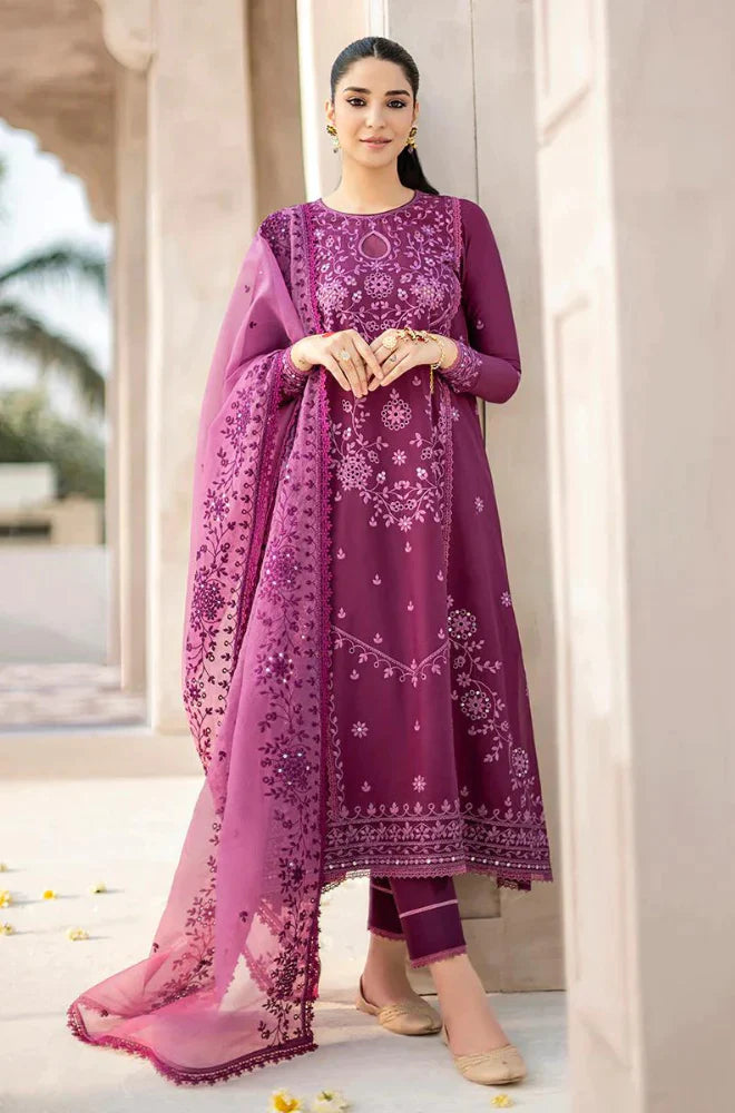 QN726-SUMMER 3PC Lawn Heavy Embroidered Shirt With Organza Embroidered Dupatta