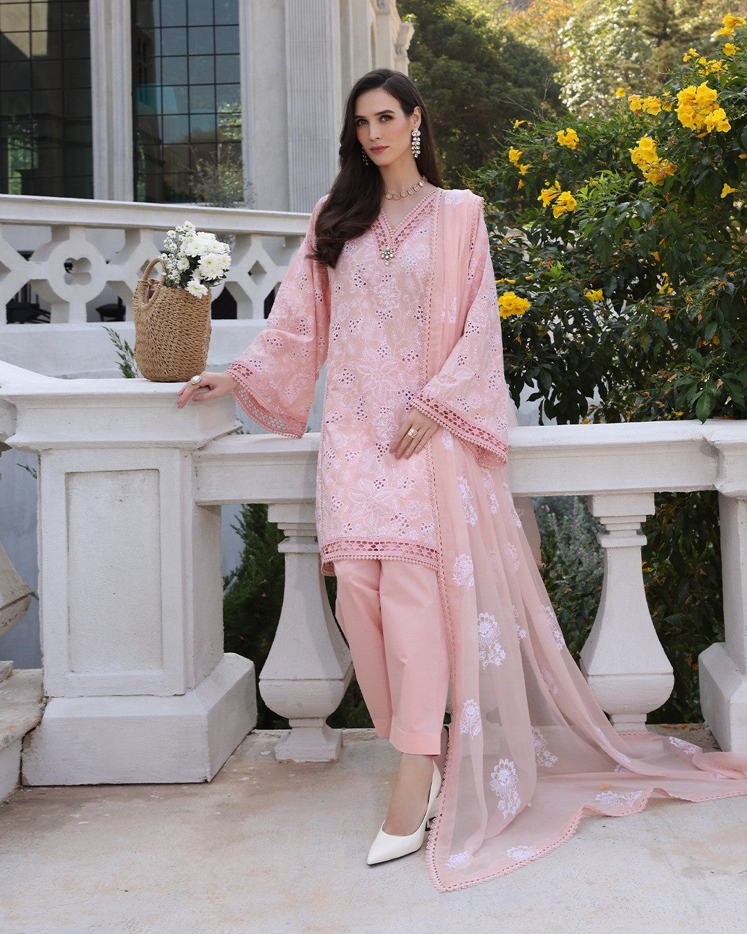 QN845-Bareeze Embroidered Summer 3pc lawn dress with embroidered chiffon dupatta