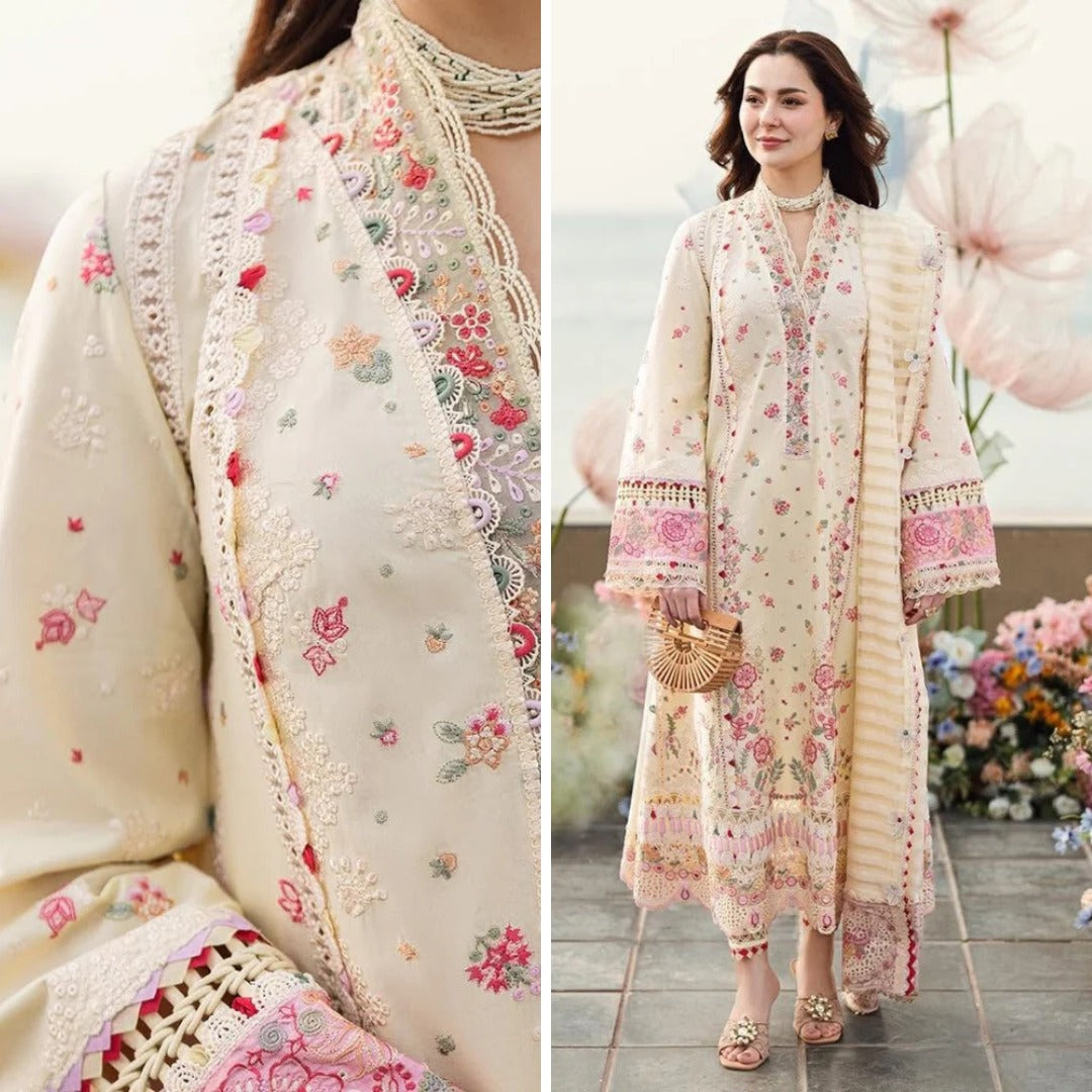 QN1052 - Qalamkaar 3PC Unstitched Lawn Embroidered Chicken Kari
