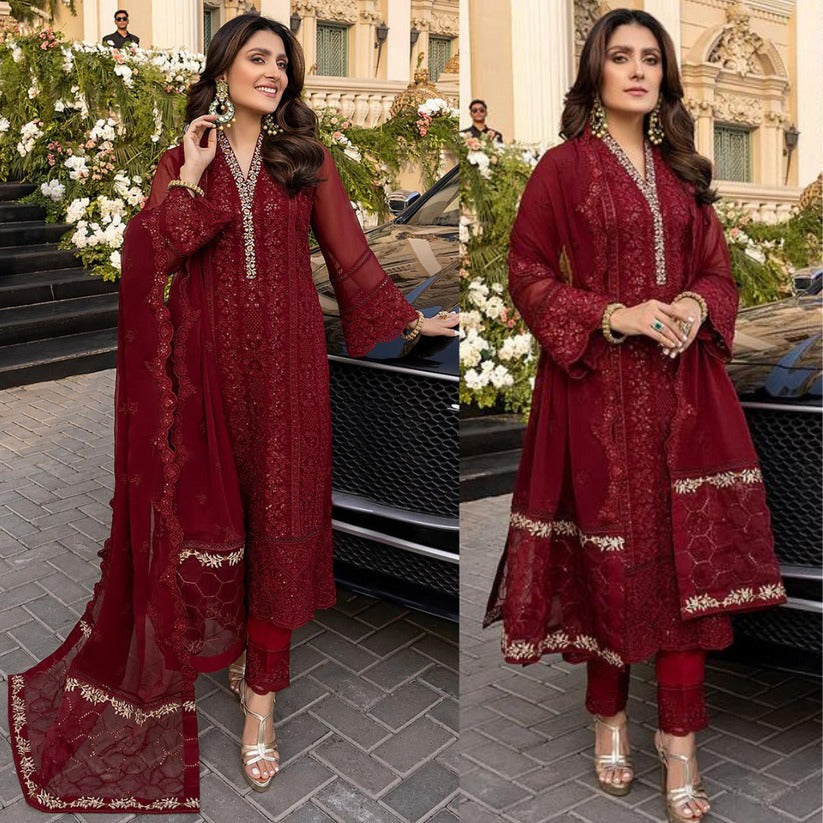 QN733-SUMMER 3 Piece Unstitched Heavy Embroidered Summer Lawn Suit With Heavy Embroidered Chiffon Dupatta - Qirat Noman