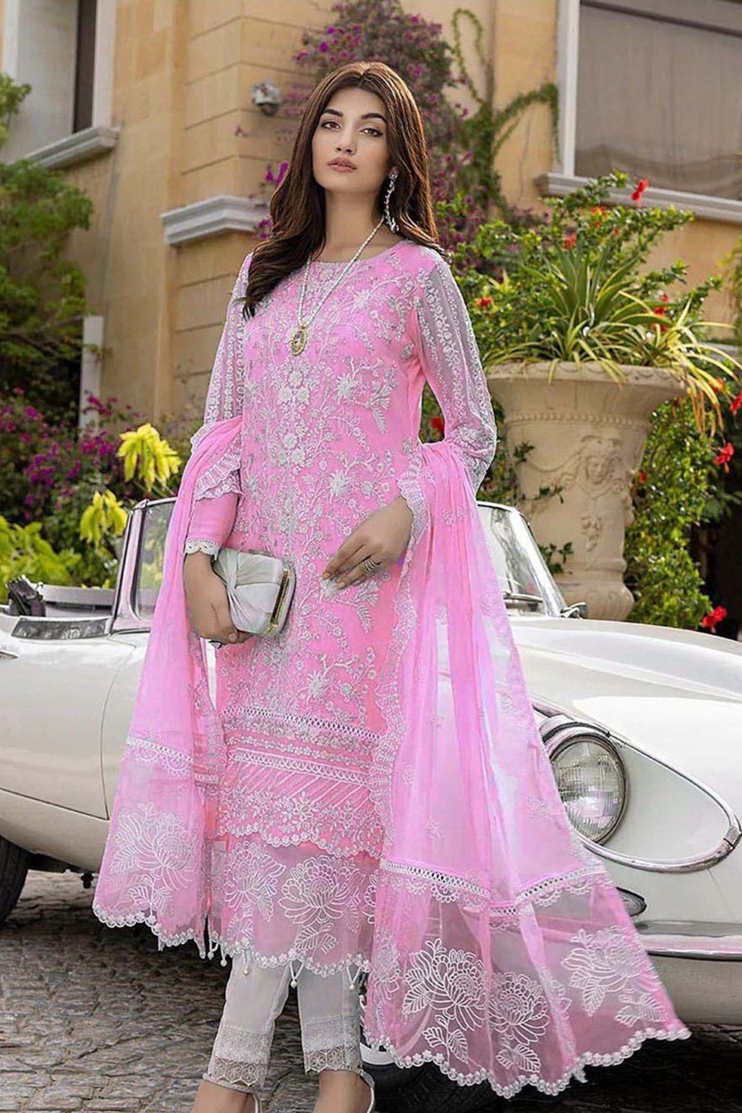 QN107- WINTER AZURE -Embroidered 3pc organza dress with organza duppata