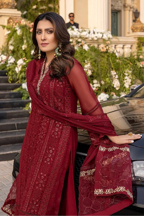 QN733-SUMMER 3 Piece Unstitched Heavy Embroidered Summer Lawn Suit With Heavy Embroidered Chiffon Dupatta - Qirat Noman
