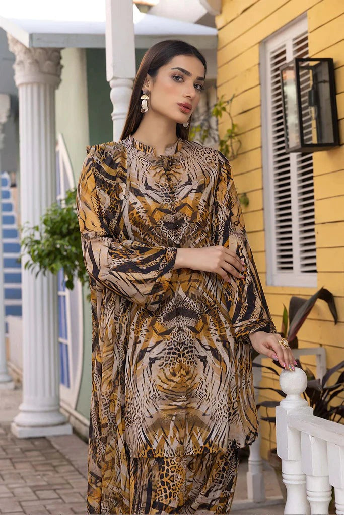 QN285-3Pc Digital Printed Summer Lawn Shirt With Printed Lawn Trouser and Chiffon Dupatta - Qirat Noman