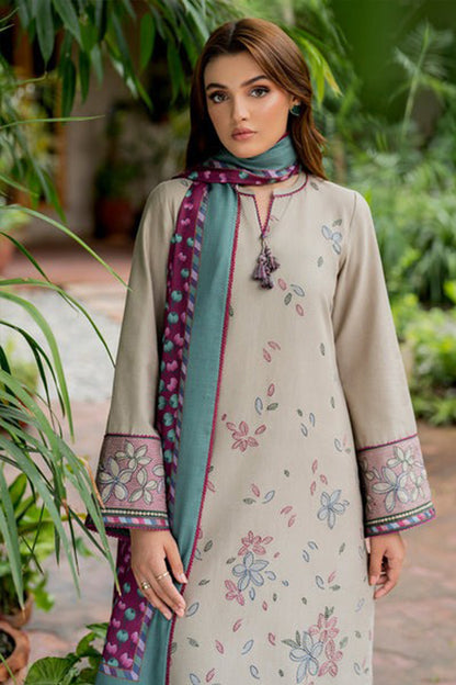 QN818-WINTER 3PC Dhannak Embroidered suit with Printed Shawll