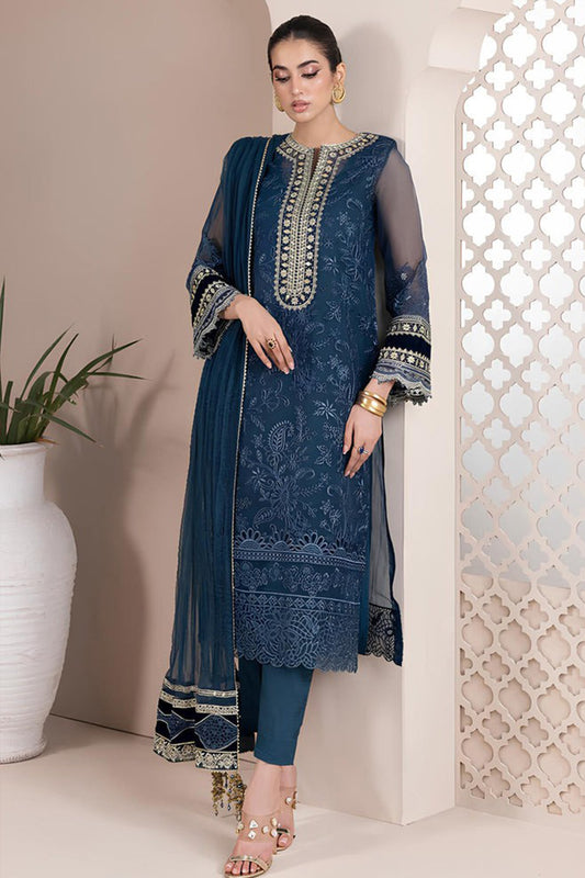 QN727-BAROQUE-Embroidered 3pc organza dress with organza duppata