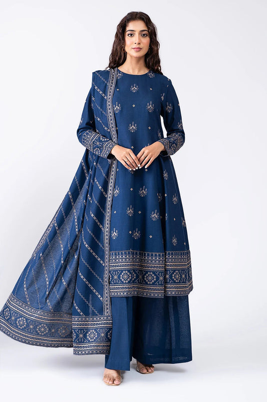 QN578-WINTER 3-Pc Embroidered Dhanak Suit with Heavy Embroidered Dhanak Shawll