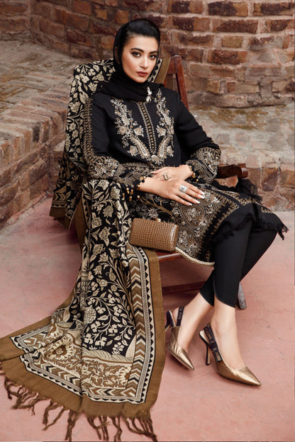 QN877-WINTER 3PC Dhanak Embroidered suit with Printed Shawll