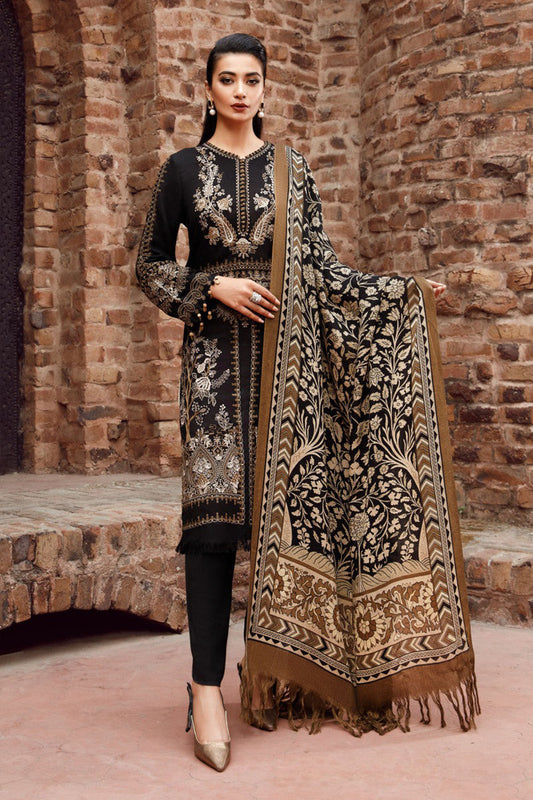 QN877-WINTER 3PC Dhanak Embroidered suit with Printed Shawll