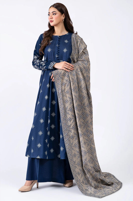 QN778-WINTER 3-Pc Embroidered Dhanak Suit with Heavy Embroidered Dhanak Shawll
