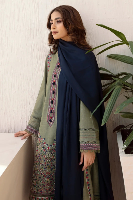 QN550-3pc Winter Embroidered khaddar Shirt With Bumble Wool Shawll