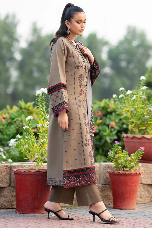 QN617-WINTER 3PC Dhannak Embroidered suit with Printed Shawll