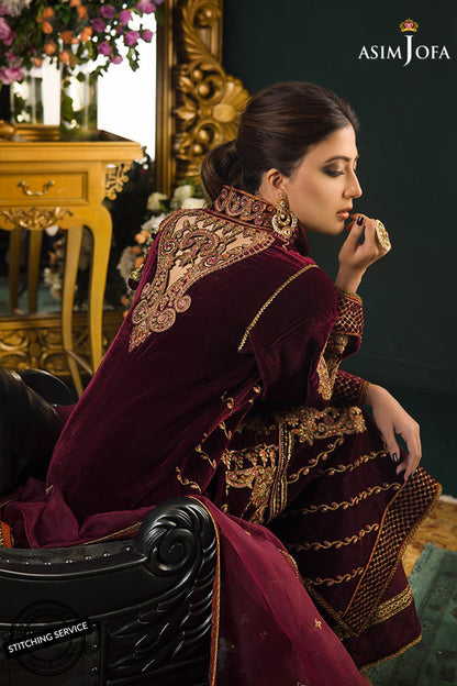 QN1113Winter Embroidered Velvet Dress With Organza embroidered Dopata