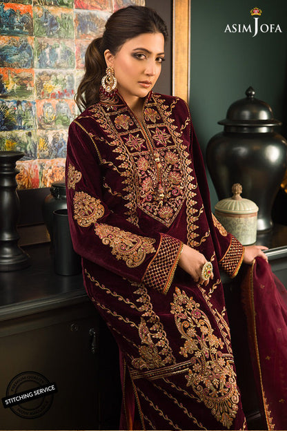 QN1113Winter Embroidered Velvet Dress With Organza embroidered Dopata
