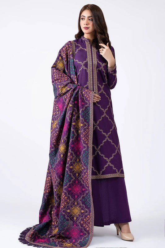 QN603-WINTER 3-Pc Embroidered Dhanak Suit with Heavy Embroidered Dhanak Shawll