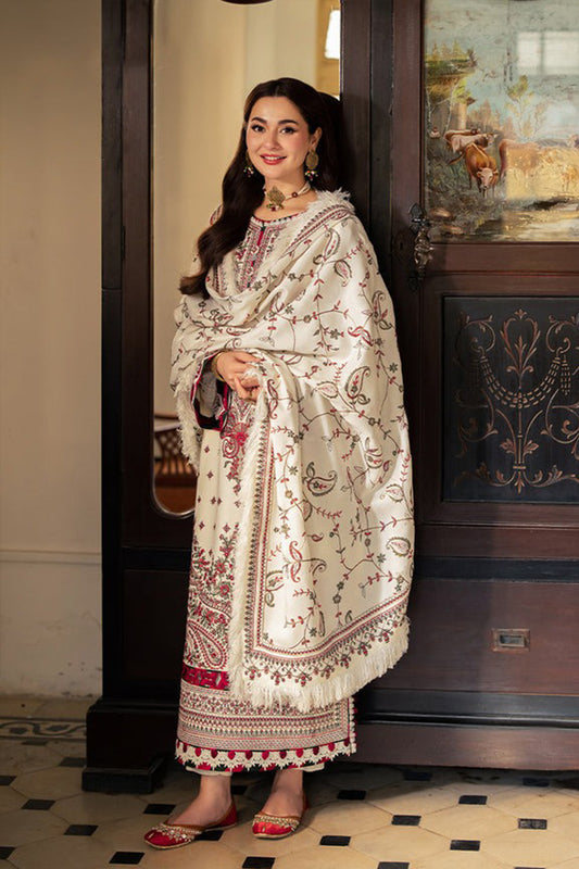 QN1120-Winter ASIM JOFA-3PC DHANAK EMBROIDERED SHIRT WITH DHANAK EMBROIDERED SHAWL
