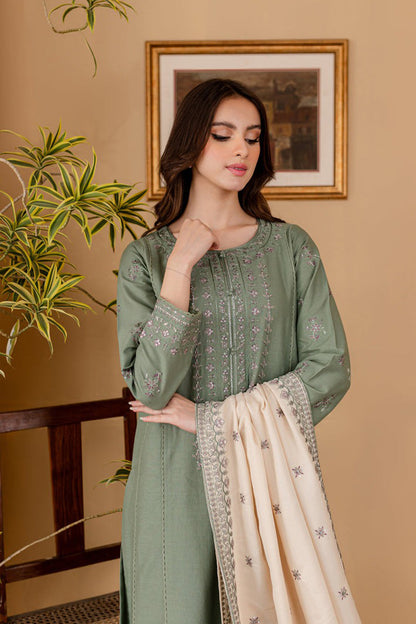 QN1121-winter 3PC DHANAK EMBROIDERED SHIRT WITH DHANAK EMBROIDERED SHAWL