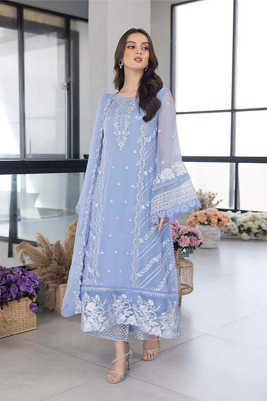 QN1123- WINTER AZURE -Embroidered 3pc organza dress with organza duppata