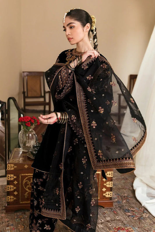 QN563 Winter Embroidered Velvet Dress With Organza embroidered Dupatta