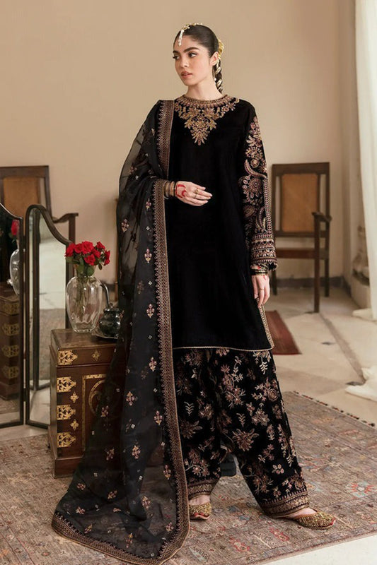 QN563 Winter Embroidered Velvet Dress With Organza embroidered Dupatta